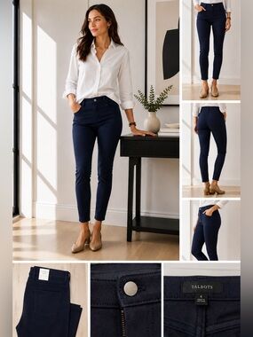 NWT Ponte Knit Pants Navy Stretch Slim Ankle